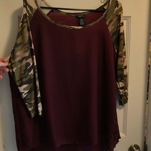 Maroon and camo top